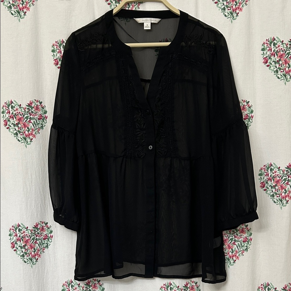 LC Lauren Conrad Sheer Black Blouse